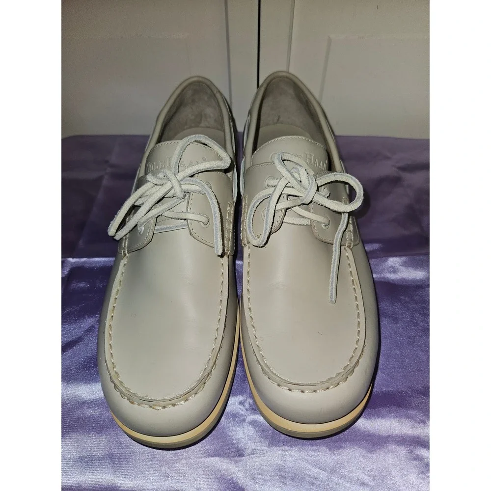Cole Haan Resort Mens 10.5 M Light Gray Leather Boat Shoes Loafers C00036